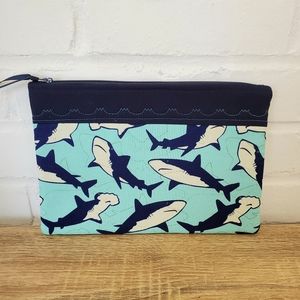 Handmade Shark cosmetic bag, makeup bag w/ zipper